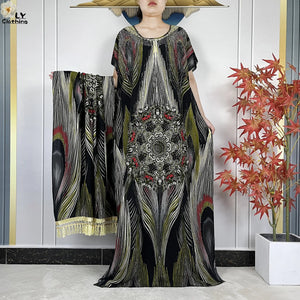 Multicolor Maxi Kaftan & Scarf Set — Green Multicolor | HIA