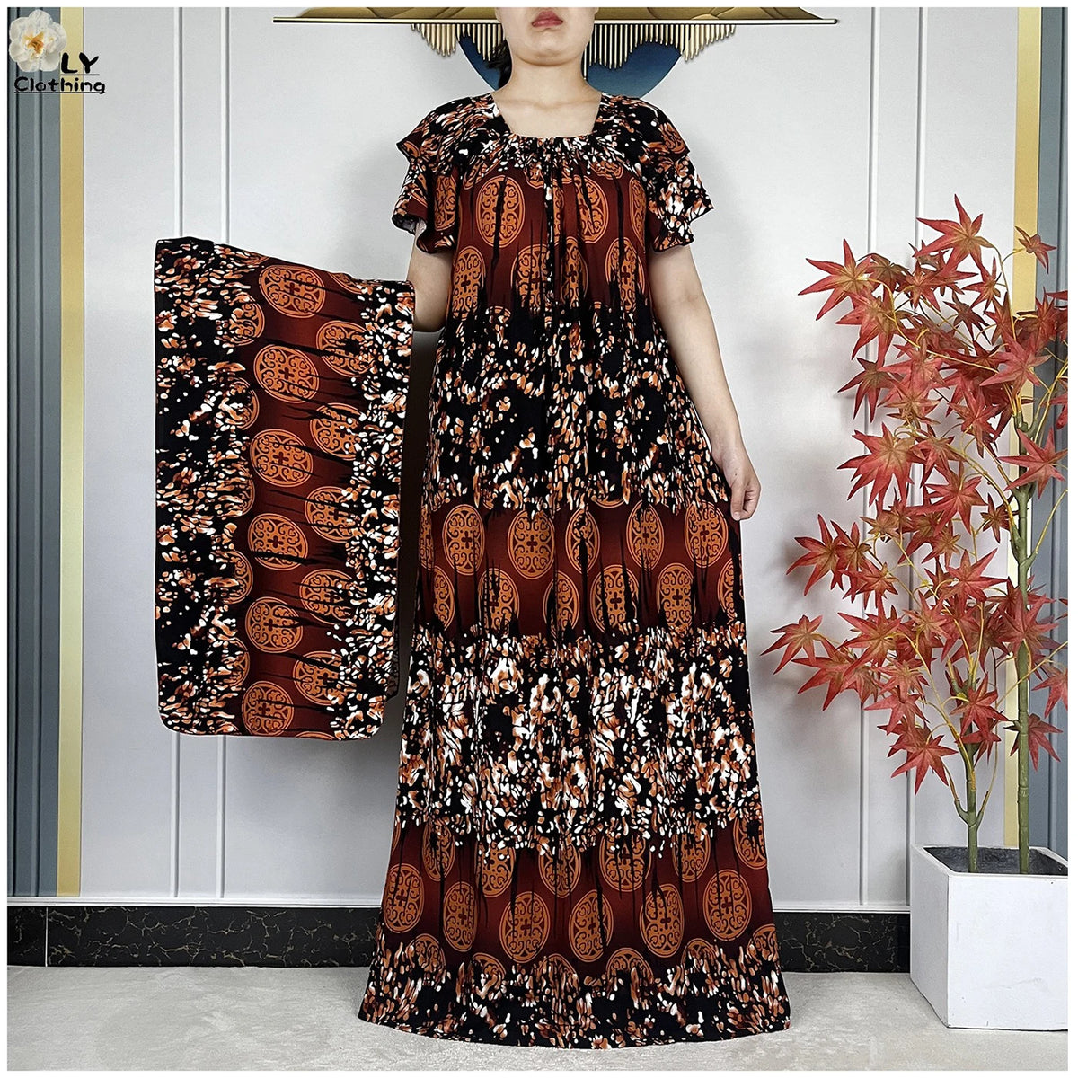 Ornamental Print Dress & Scarf Set | HIA