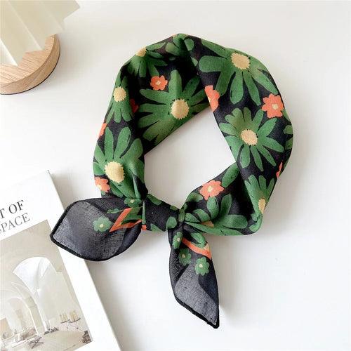 Floral Cotton Linen Square Scarf – 55×55 cm