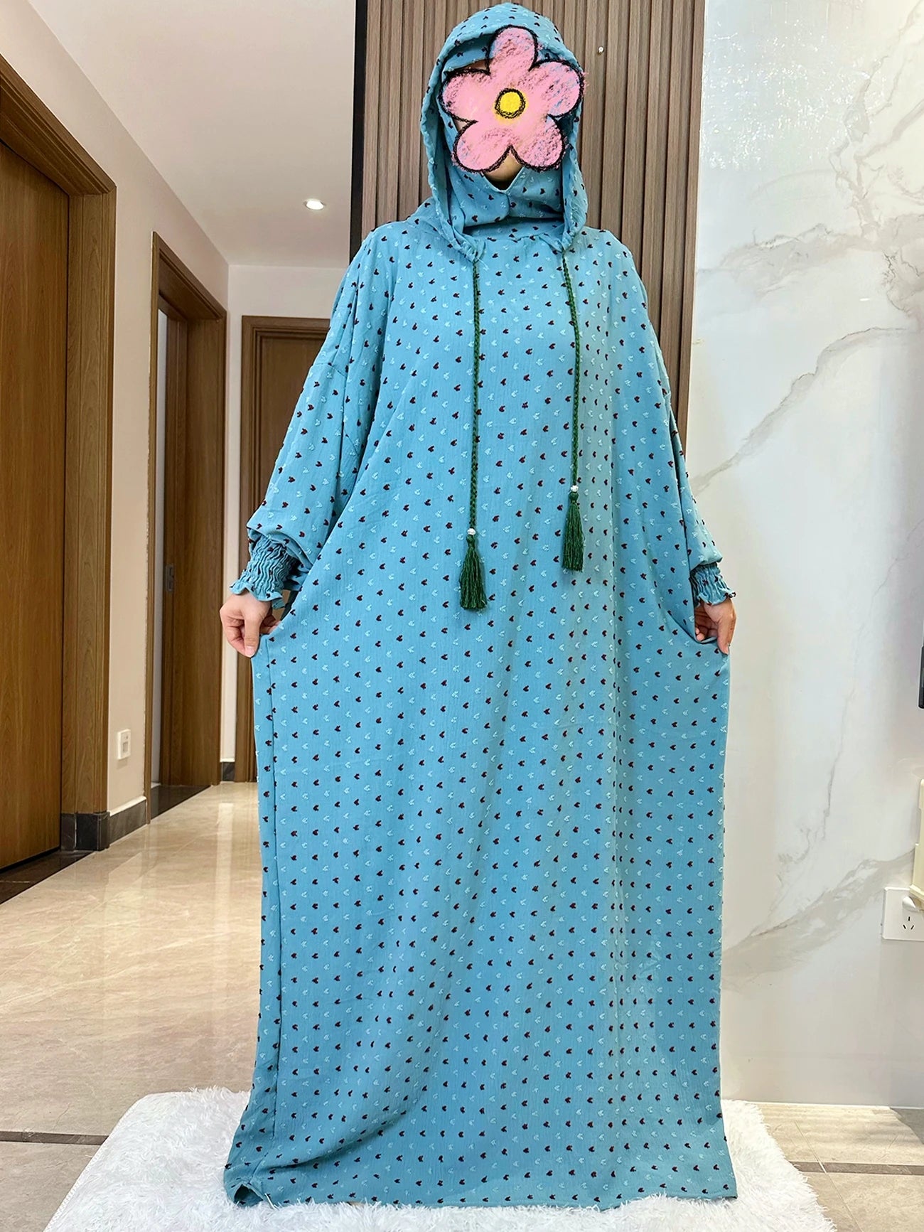 Two-Hat Cotton Abaya – Solid Ramadan Prayer Kaftan