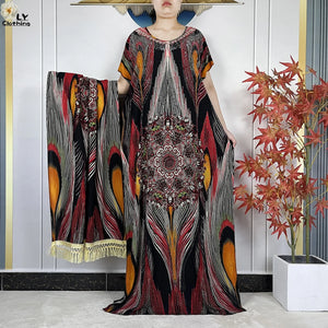 Multicolor Maxi Kaftan & Scarf Set — Red Multicolor | HIA
