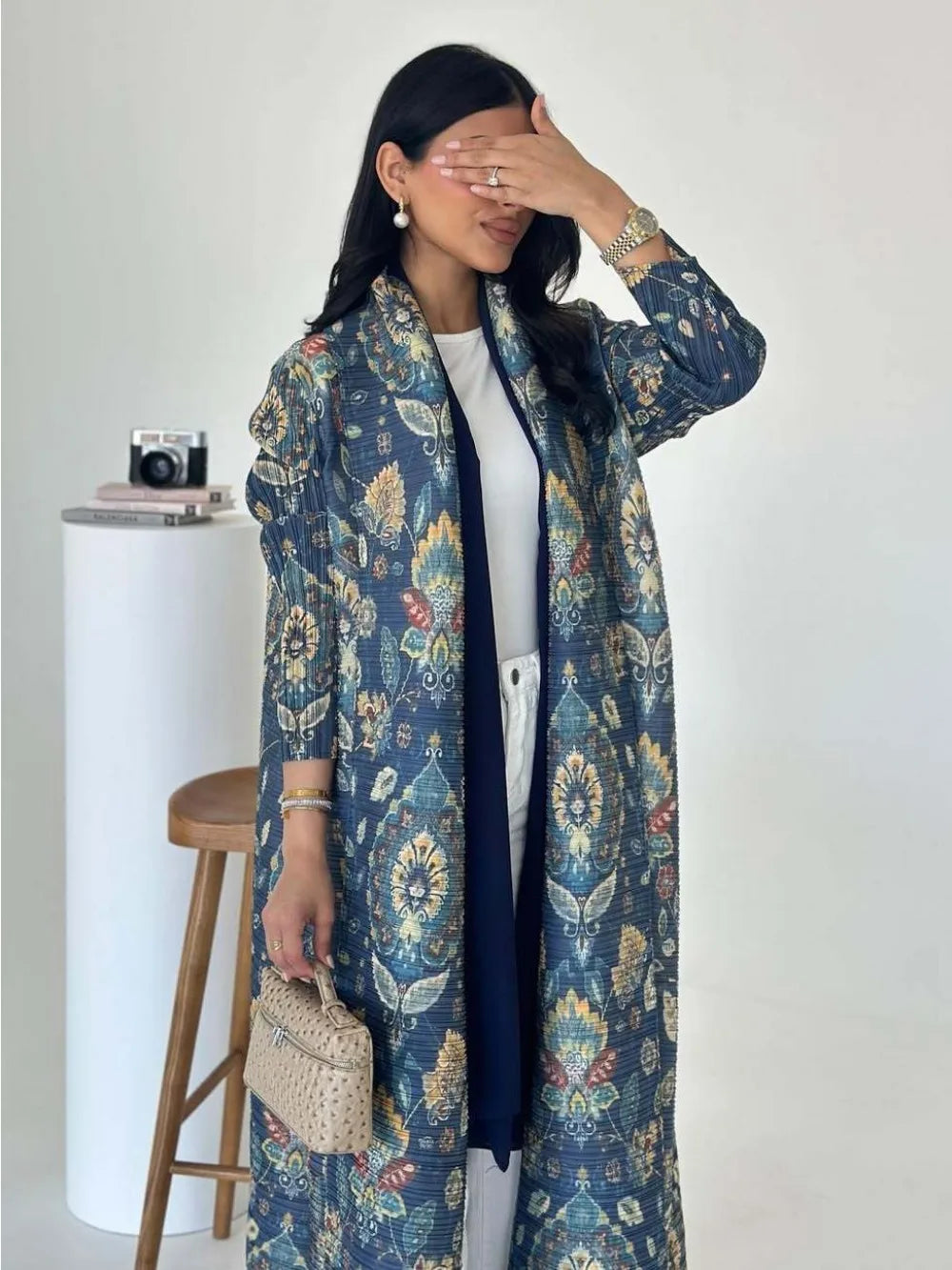 Pleated Open Abaya — design and styling view 1