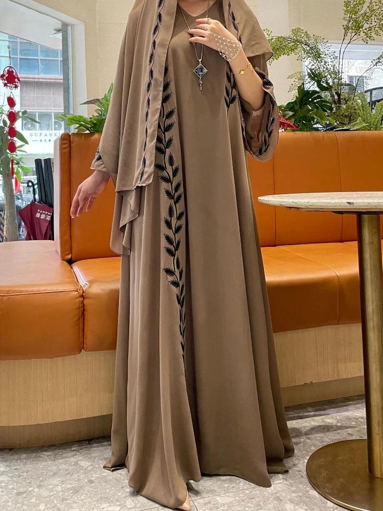 Embroidered Eid Abaya & Scarf Set – 2-Piece Dubai Kaftan