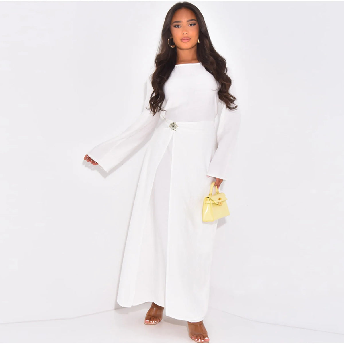 Draped-Waist A-Line Maxi Dress — White | HIA