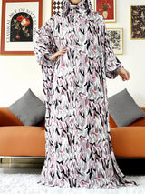 Floral Two-Hat Hooded Abaya – Loose Cotton Kaftan