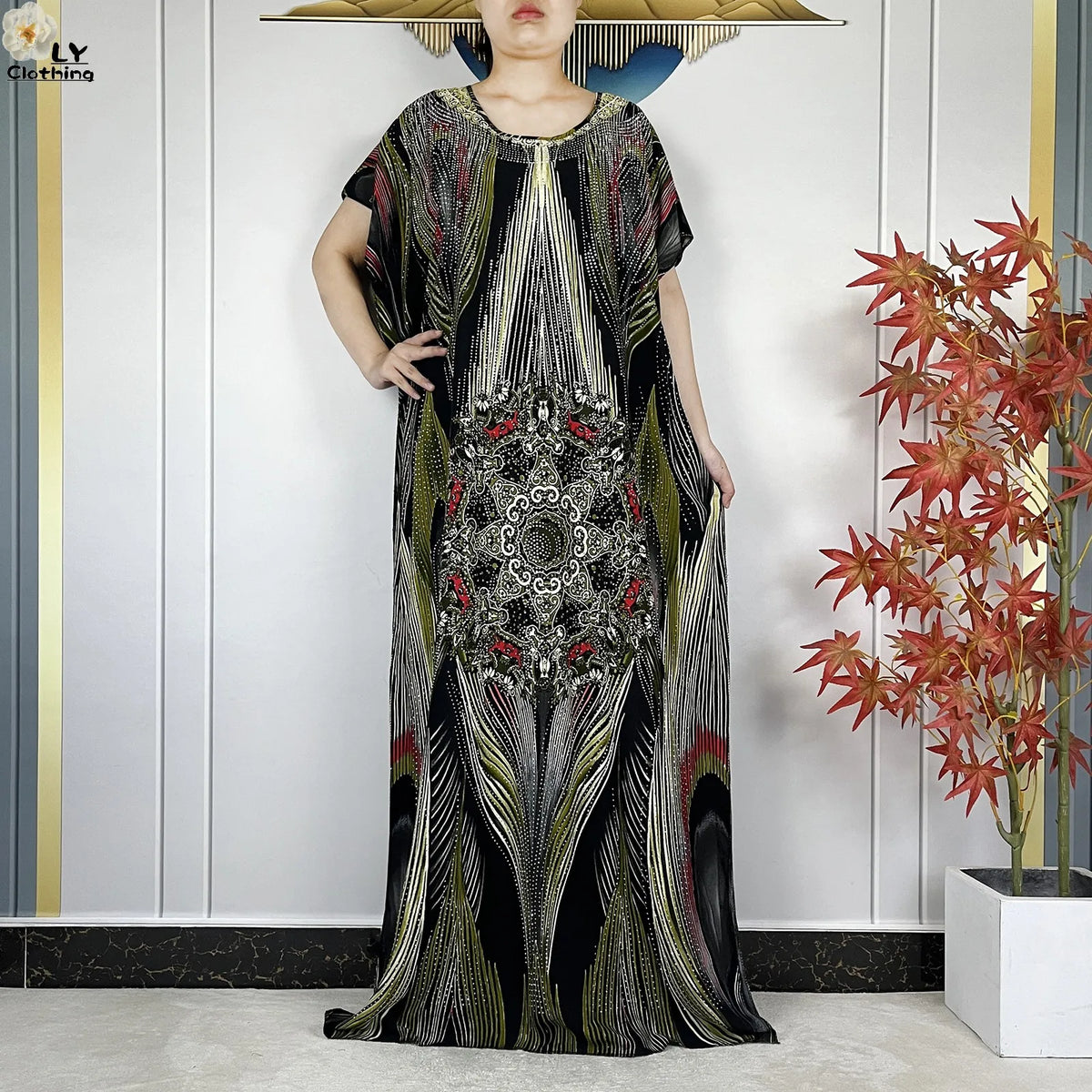 Multicolor Maxi Kaftan & Scarf Set | HIA