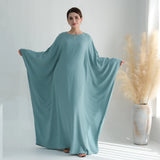 Dusty teal batwing abaya front view