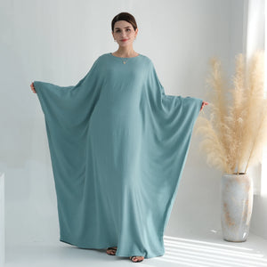 Dusty teal batwing abaya front view