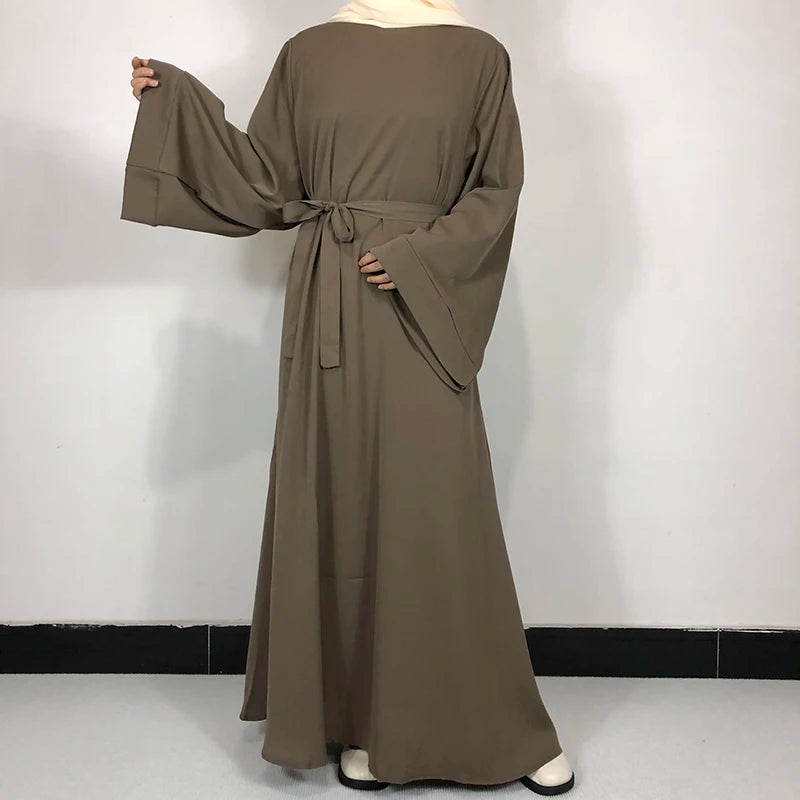 Taupe Classic Nida Belted Abaya with matching belt