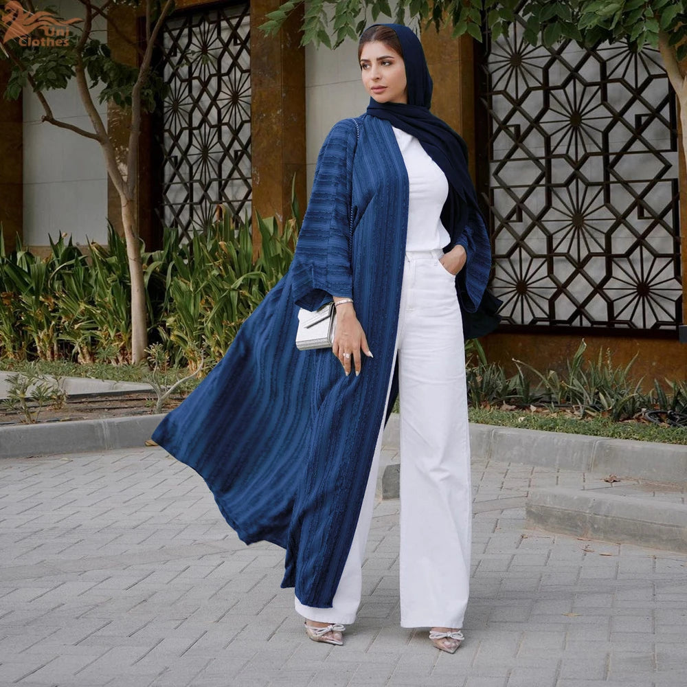 Textured Stripe Open Abaya | HIA