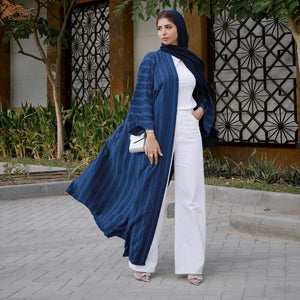 Textured Stripe Open Abaya | HIA