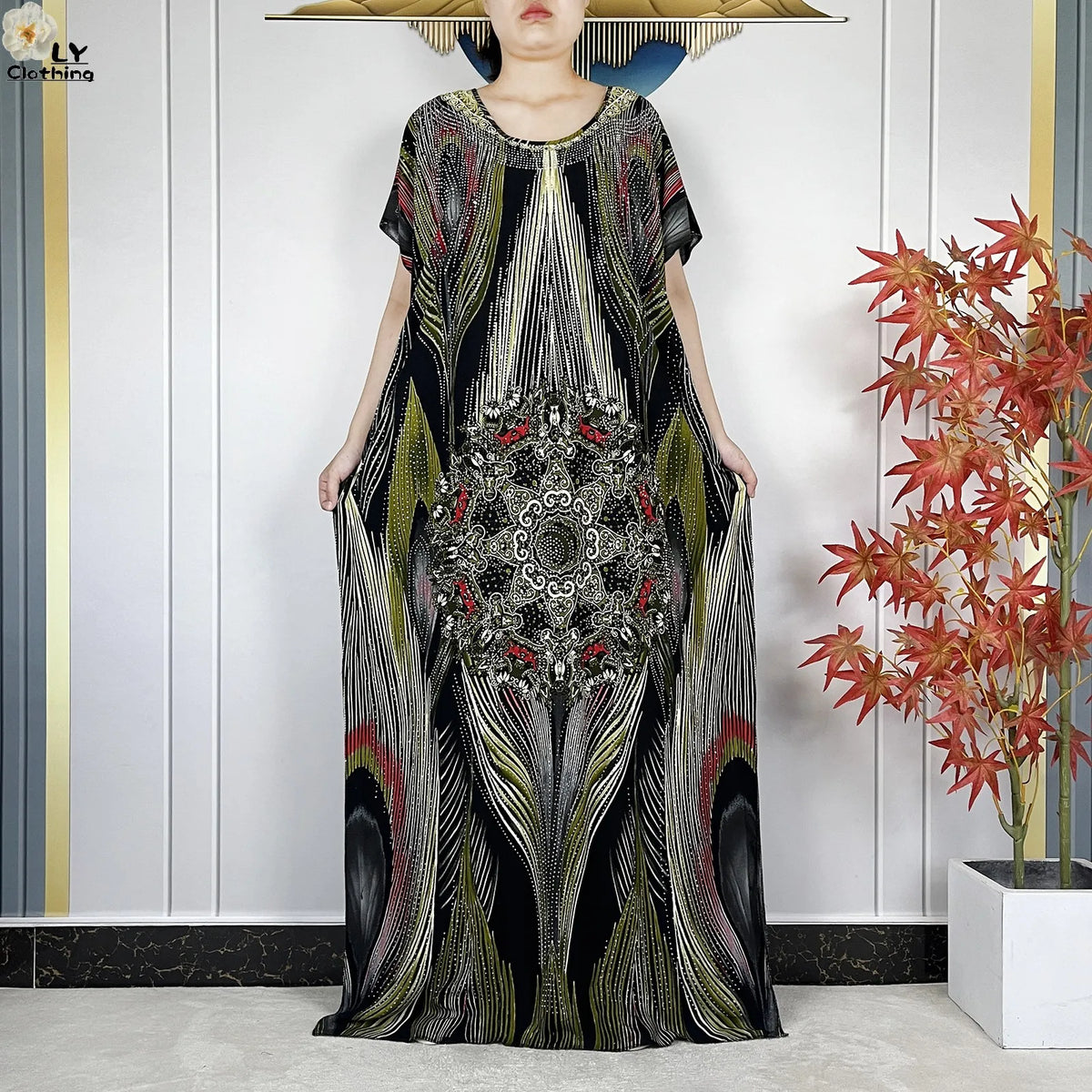Multicolor Maxi Kaftan & Scarf Set | HIA