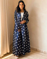 Heart Print Abaya & Hijab Set — Navy with White Hearts front