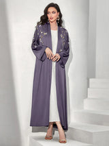 HIA Celestial Beaded Open Abaya — Gray purple full-length view