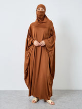 HIA classic hooded prayer dress in coffee – front view