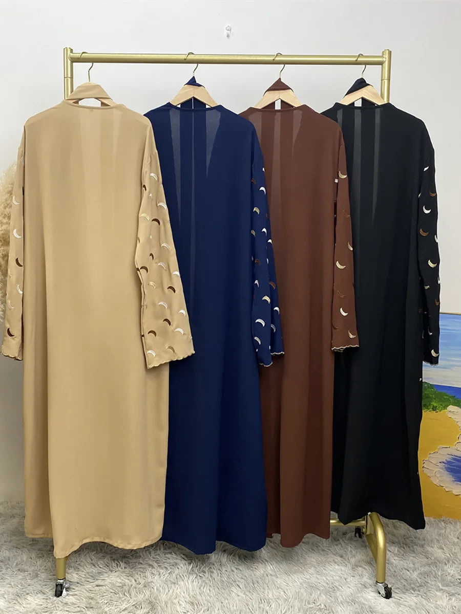 Crescent Embroidered Open Abaya | HIA