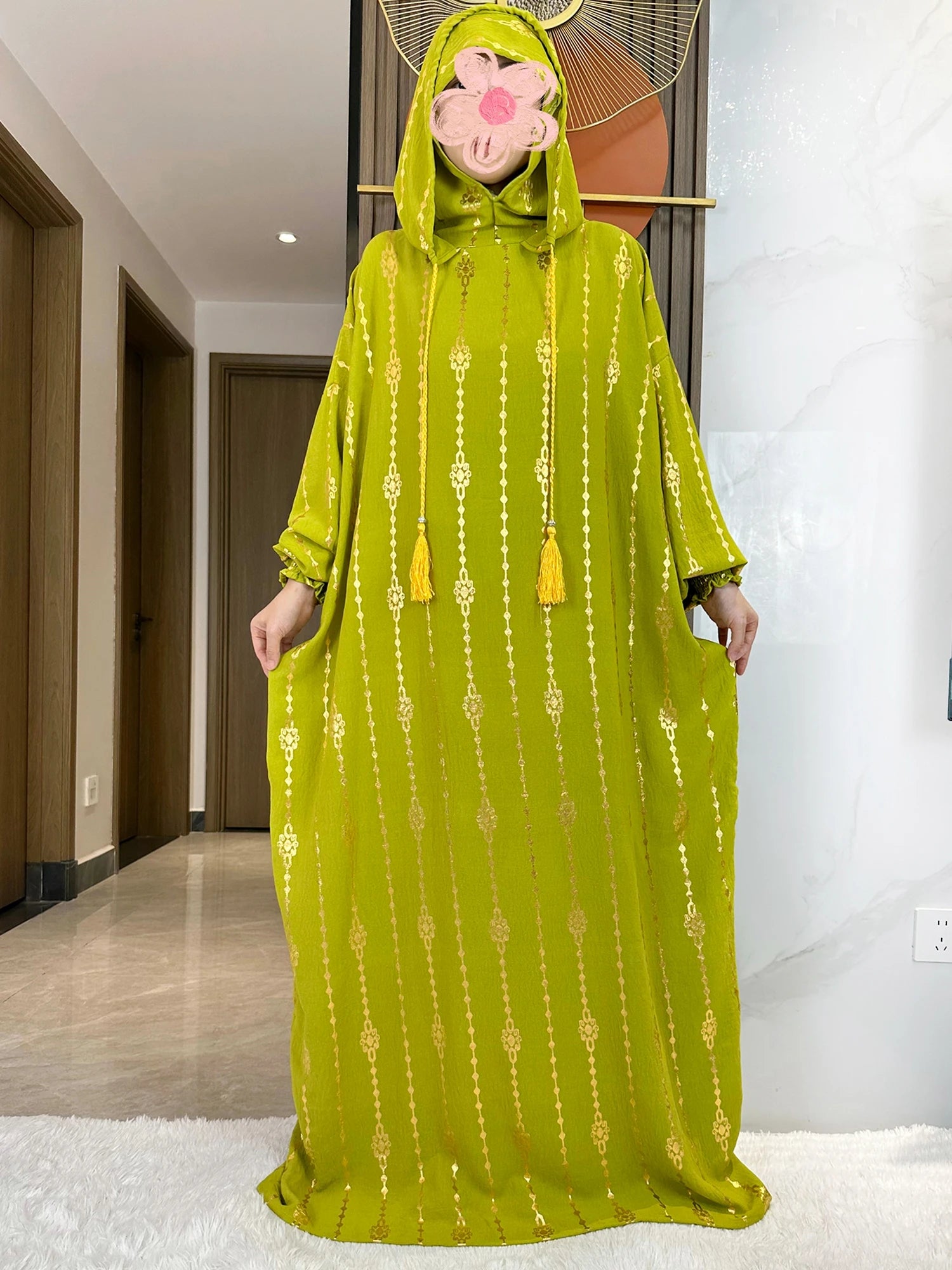 Gold Dust Two-Hat Cotton Abaya – Loose-Fit Prayer Kaftan