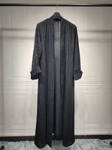 Textured Stripe Open Abaya in Black — HIA