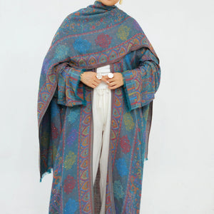Ornate Paisley Abaya & Shawl Set — Khaki flowing sleeves
