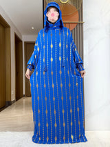 HIA Gold-Accent Hooded Prayer Dress in Royal Blue, full front view