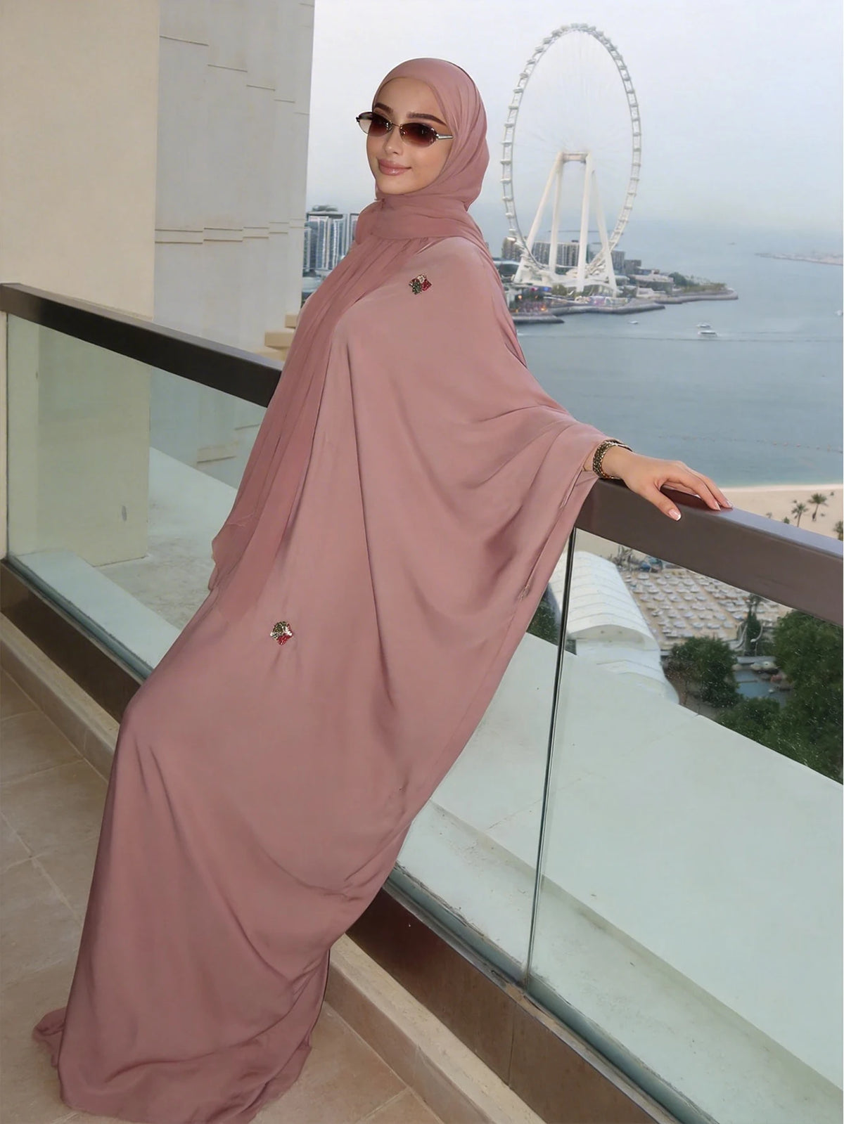 HIA dusty rose embellished batwing abaya – sleeve width