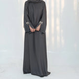 HIA Bow-Cuff Satin Abaya — Coffee cuff detail