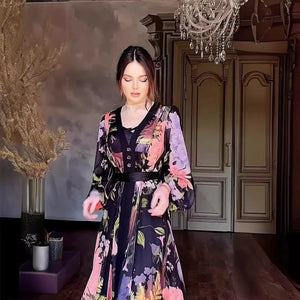 Midnight Floral Tie-Waist Maxi Dress | HIA