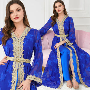 HIA Gilded Floral Abaya & Dress Set — Royal blue details