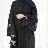 HIA Bow-Cuff Satin Abaya — Gray full-length