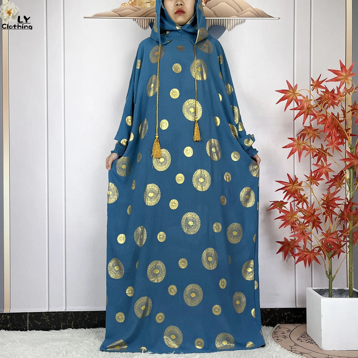 Printed Hooded Prayer Dress — Teal | HIA