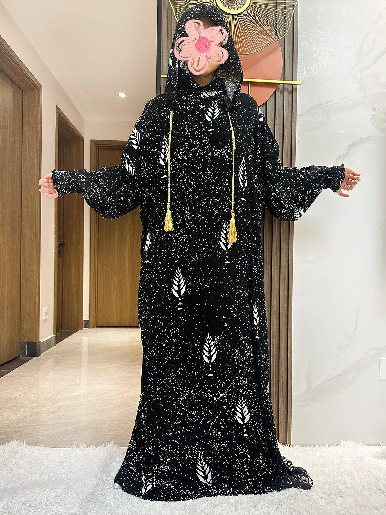 Two-Hat Floral Cotton Abaya – Ramadan Kaftan Dress