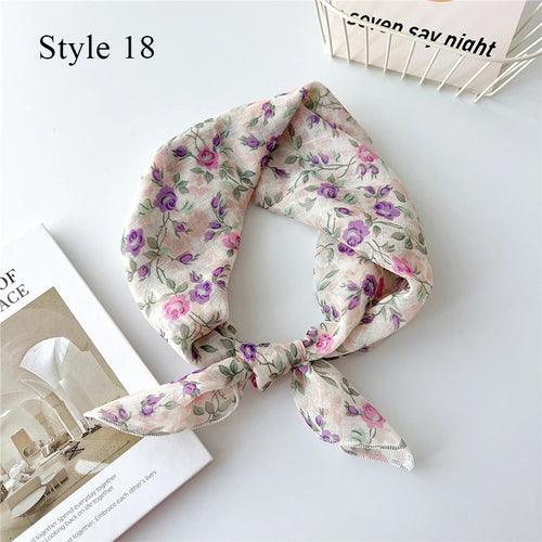 Floral Cotton Linen Square Scarf – 55×55 cm