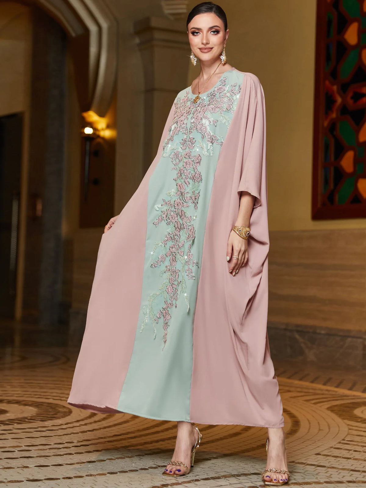 Rose & Mint Embellished Kaftan — Bodice embellishment