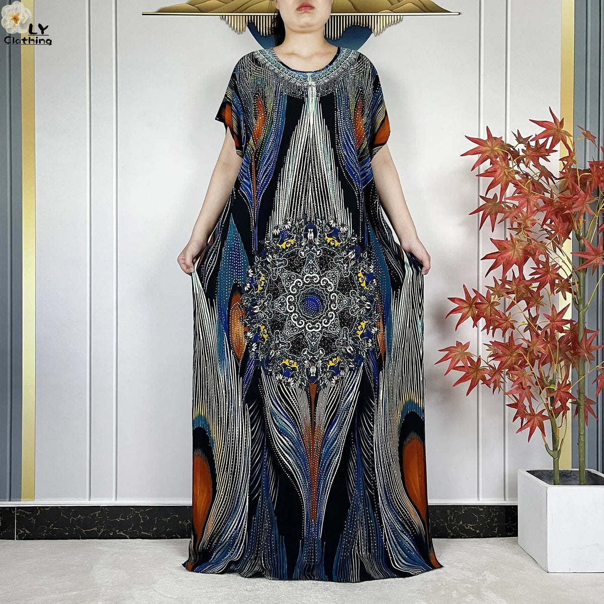 Multicolor Maxi Kaftan & Scarf Set | HIA