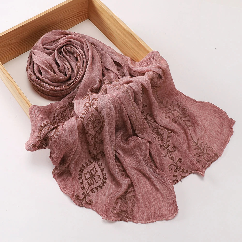 HIA Ornamental Crinkle Hijab — scarf styling and fabric detail, view 7