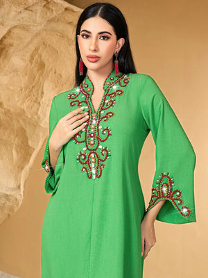 Embellished Neckline Occasion Dress — Green full-length front
