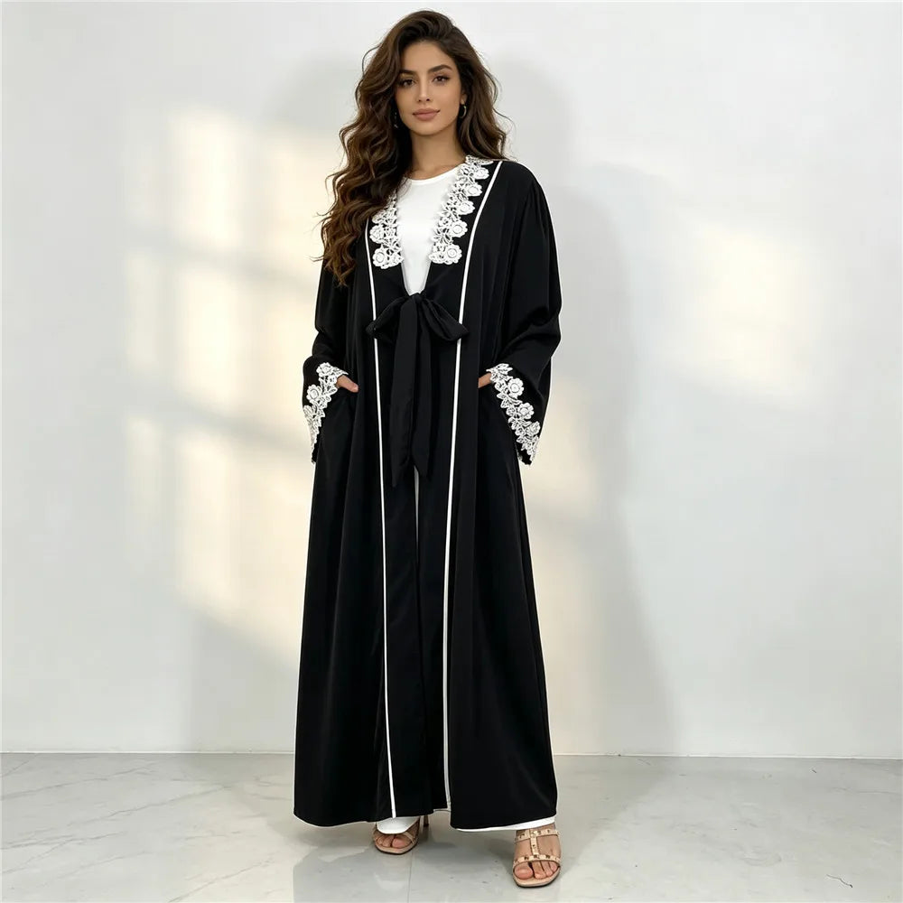 Lace-Trim Tie-Front Open Abaya — product image 9 | HIA