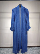 Textured Stripe Open Abaya in Blue — HIA