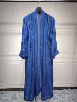 Textured Stripe Open Abaya in Blue — HIA