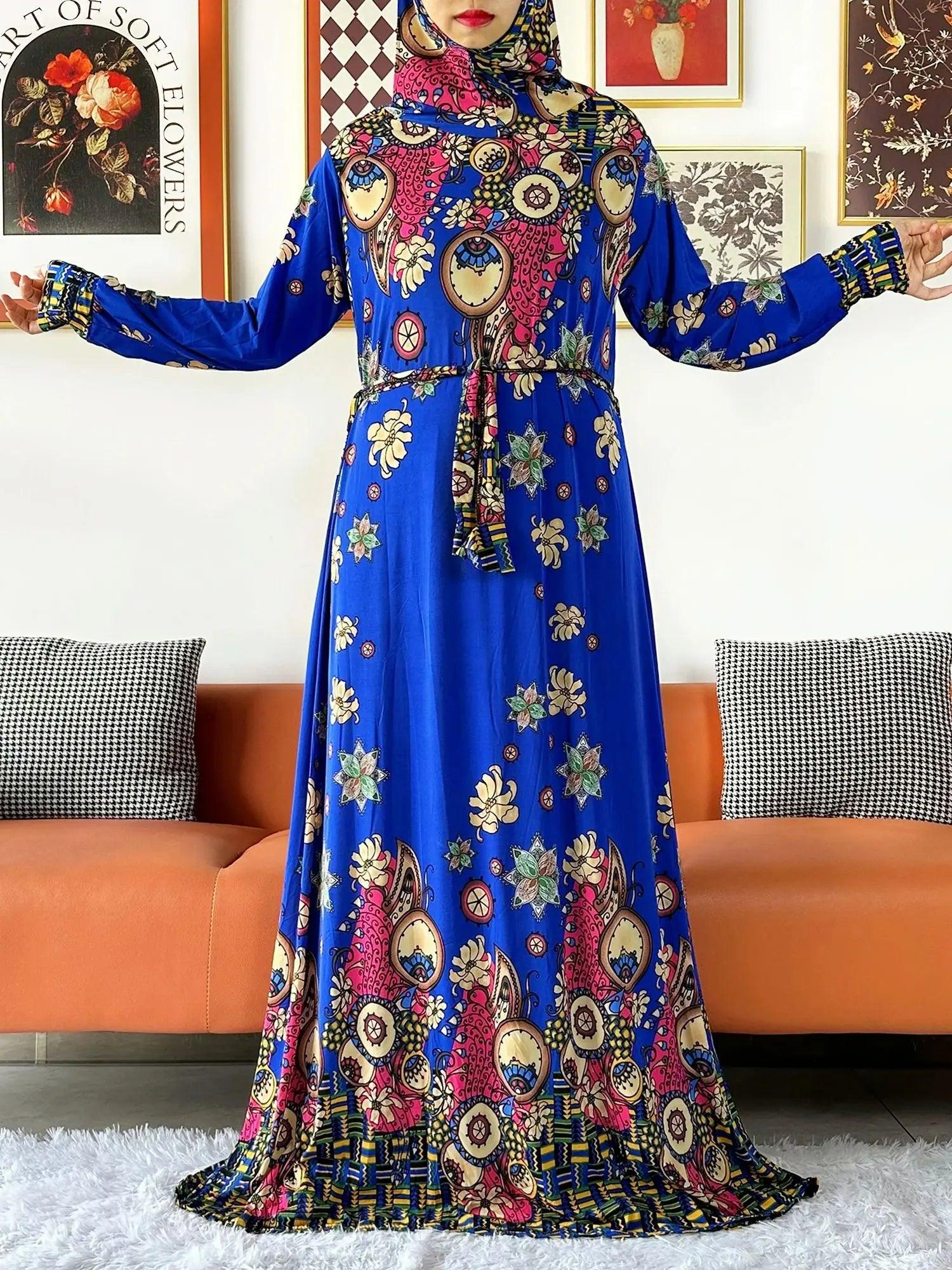 Floral Attached-Hijab Kaftan – Ramadan Prayer Dress