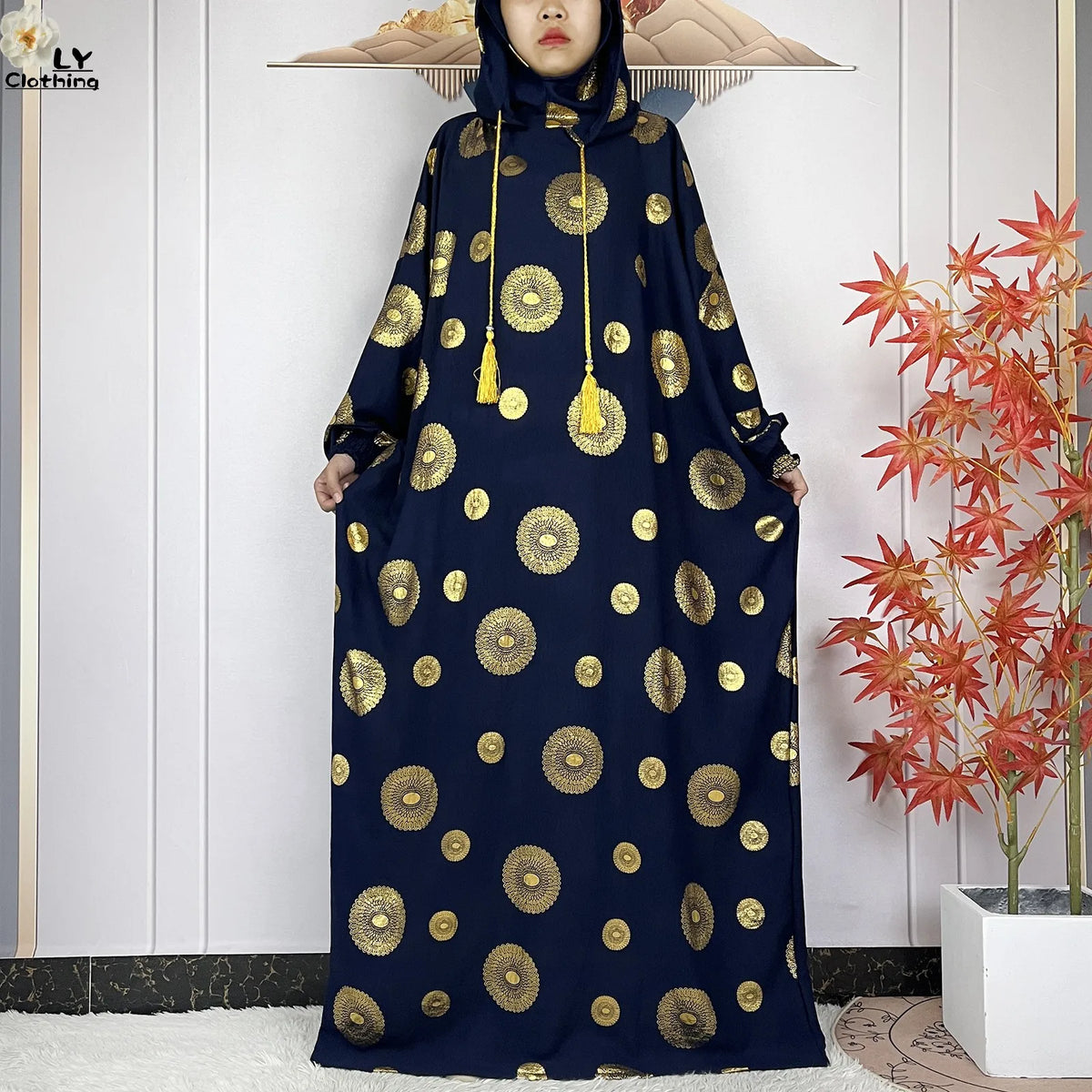 Printed Hooded Prayer Dress — Navy | HIA