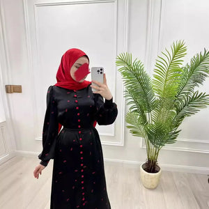 Crimson Ditsy Belted Dress in Black & Crimson — product view 3