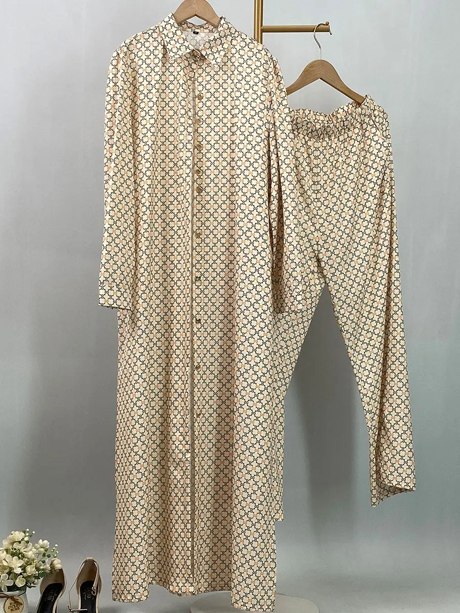 Patterned longline shirt and coordinating trousers by HIA — view 14