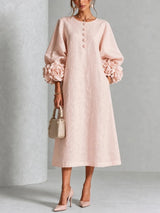 HIA floral cuff textured midi dress — Pink front view