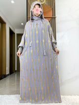 HIA Gold-Accent Hooded Prayer Dress in Gray, full front view