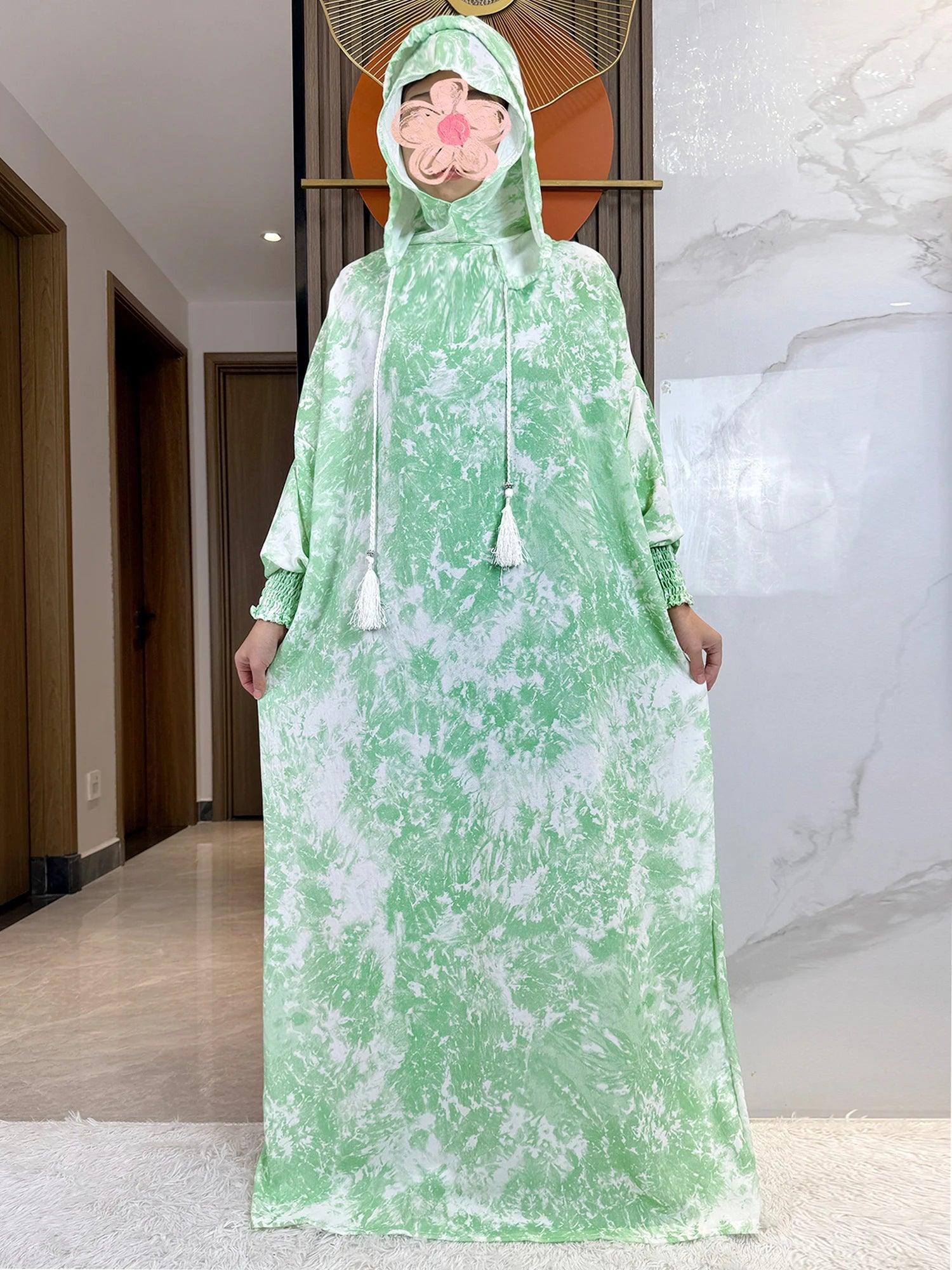 Tie-Dye Hooded Cotton Abaya – Batwing Sleeve Jalaba