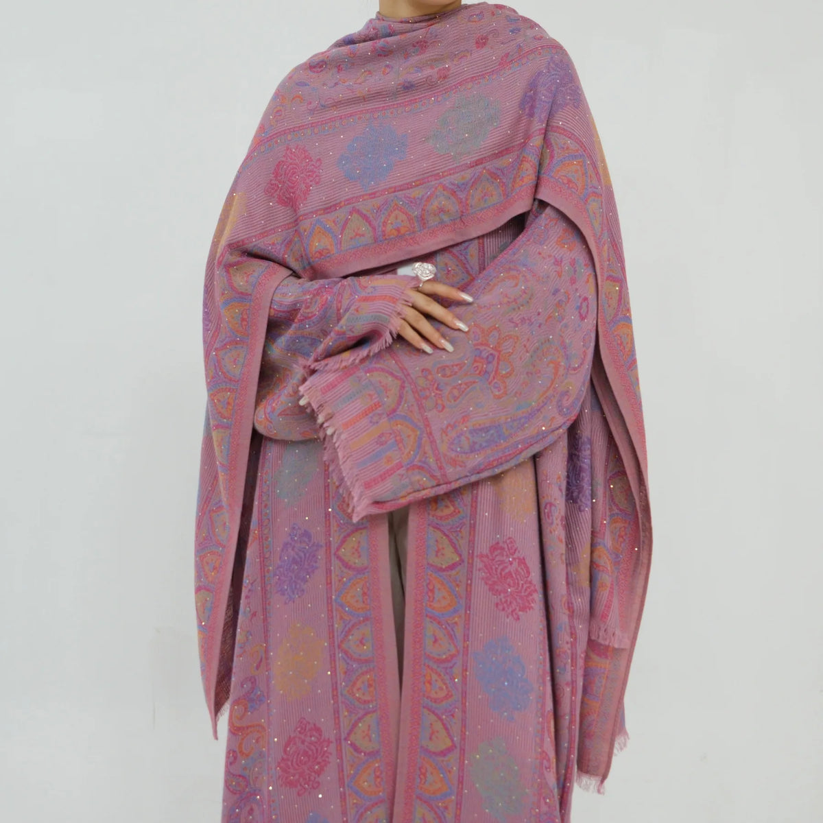 Ornate Paisley Abaya & Shawl Set — Blue pattern and shawl detail