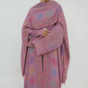 Ornate Paisley Abaya & Shawl Set — Blue pattern and shawl detail