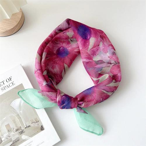 Floral Cotton Linen Square Scarf – 55×55 cm