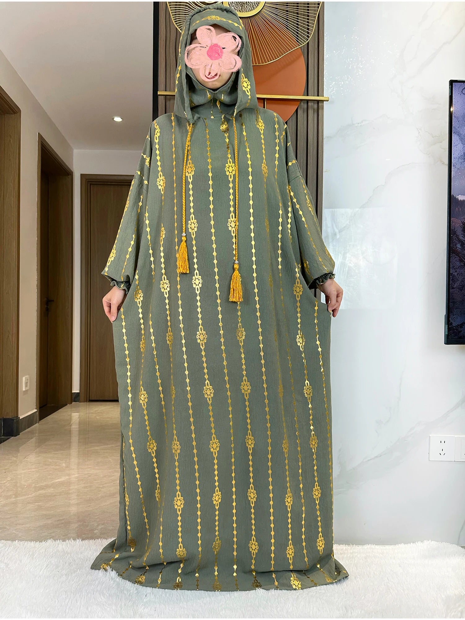 Gold Dust Two-Hat Cotton Abaya – Loose-Fit Prayer Kaftan